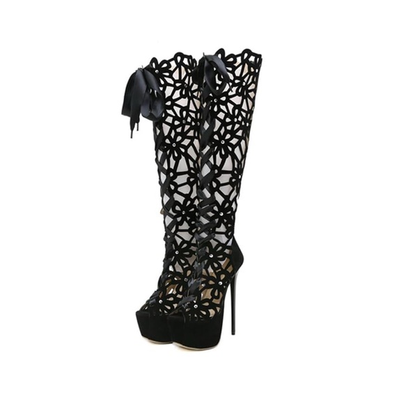 Shoes - SOLD SOLD SOLD SOLD SOLD SOLD 
Black Leather Lace Up Women's Stiletto Boots